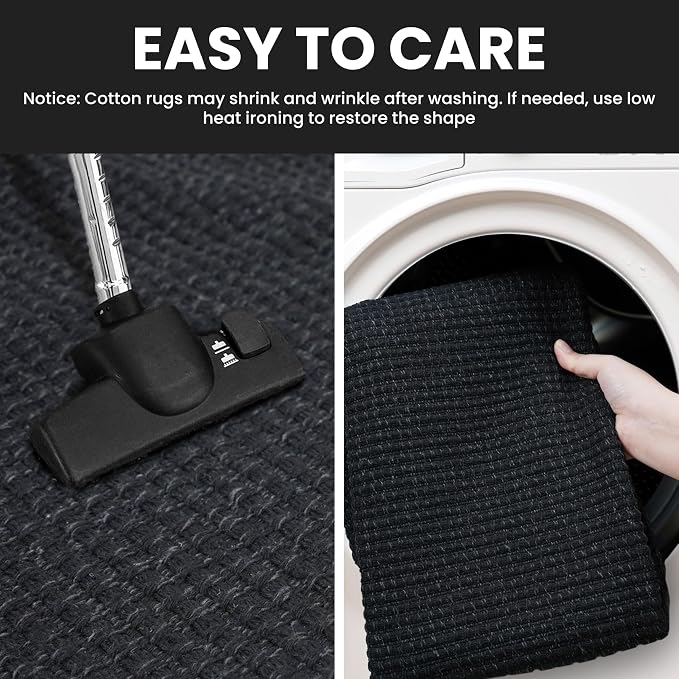IOHOUZE Washable Area Rug 4x6 Non Slip Rubber Backed Woven Rugs for Entryway Indoor Bedroom Rugs Kitchen Rug Floor Throw Carpet for Entrance Front Door Living Room, Black/Grey