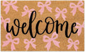 JarThenaAMCS Pink Bow Natural Coir Door Mat Cute Ribbon Bowknot Welcome Floor Mat Non-Slip Entrance Door Rugs for Indoor Outdoor Home Bathroom Decor, 16.5 x 29 Inch