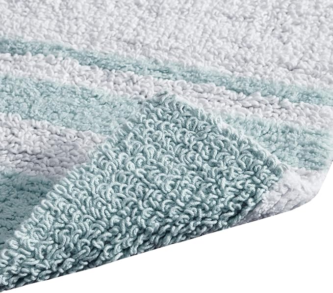 Madison Park Reversible Spa Cotton Bath Rug 100%-Cotton Striped Ultra Soft Water Absorbent, Fast Drying, Bath-Mats, Non-Slip Absorbent Quick Dry Mats for Tub, Shower Room, and Bathroom, 27x45, Aqua
