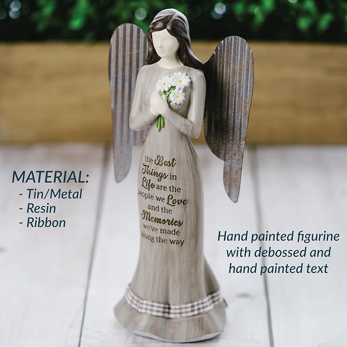 Pavilion Gift Company - 9" Angel Figurine - The Best Things in Life are The People We Love and The Memories We've Made Along The Way - Simplistic Rustic Modern Farmhouse Statue