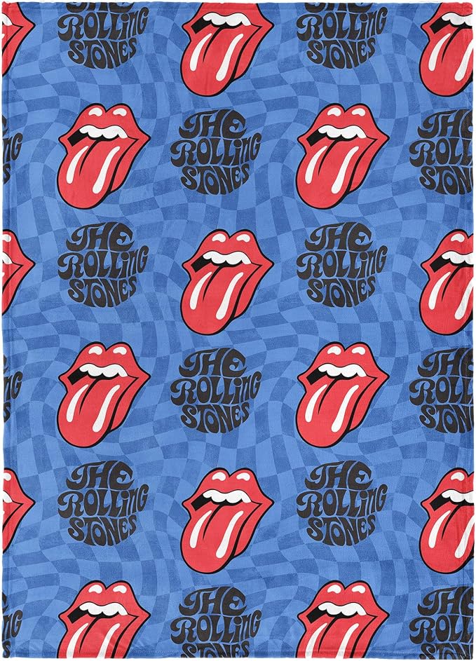 Northwest The Rolling Stones Psychedelic Check Throw Blanket, Oversized Rock and Roll Silk Touch Throw 50x70, Ultra-Soft Lightweight Fleece, Rock Band Music Decor
