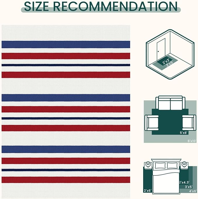 KOZYFLY 250th Anniversary Patriotic Doormat Blue Red White Striped Rug 3x5 ft Front Door Rugs 4th of July Memorial Day Welcome Woven Washable Outdoor Rug for Front Porch Patio Independence Day Decor