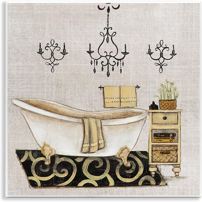 Vintage Tub Bathroom, 12 x 12 Inch Mounted Print on Wall Plaque | Stupell Industries · By Janet Tava · Ready to hang once unboxed · Made in USA