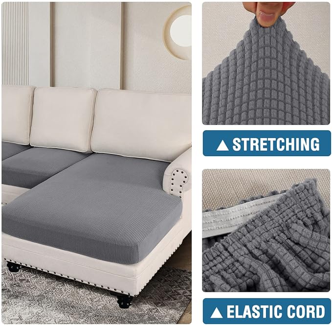 H.VERSAILTEX Sectional Couch Covers 4 Pieces Sofa Seat Cushion Covers L Shape Separate Cushion Couch Chaise Cover for Both Left/Right Sectional Couch (Seat Only: 1 Chaise + 3 Sofa, Dove)
