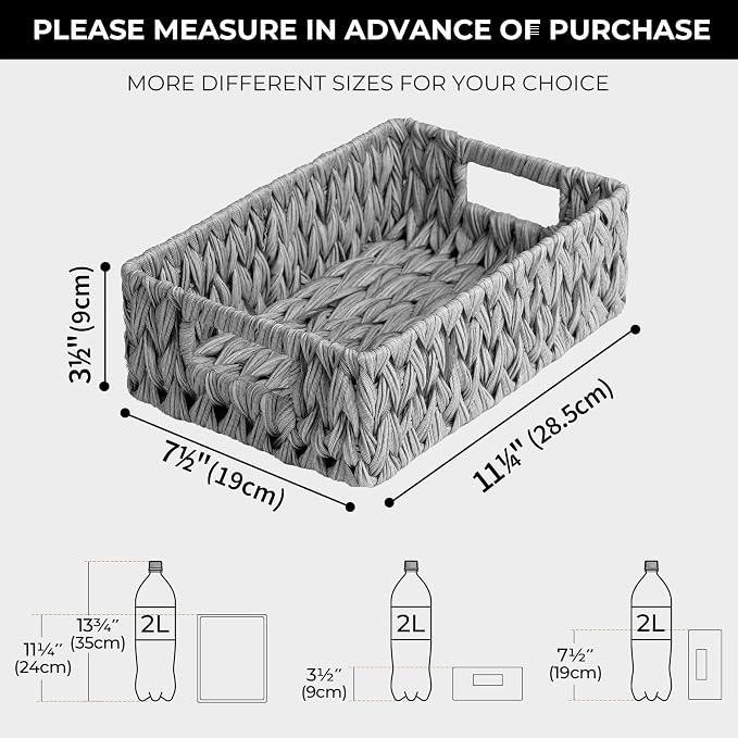 GRANNY SAYS Wicker Baskets for Storage, Waterproof Storage Baskets, Odorless Wicker Basket with Handles, Decorative Storage Containers, Gray Basket for Pantry Storage, 2-Pack
