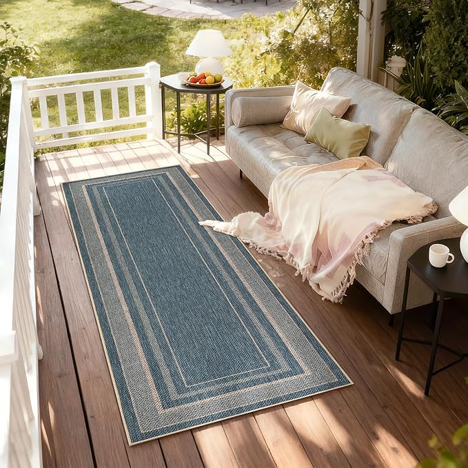 GarveeHome Easy Jute Runner Rug 2x8 Washable Non Slip Hallway Runner Rugs | Stain Resistant Low Pile Kitchen Throw Carpets Modern Solid Runners for Bedroom Nursery Entryway Living Room Dorm, Blue