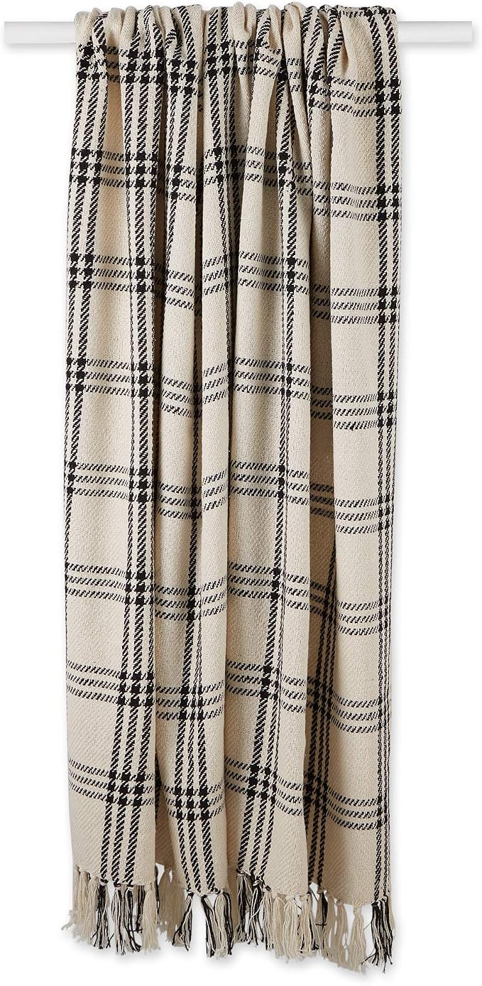 DII Modern Farmhouse Plaid Collection Cotton Fringe Throw Blanket, 50x60, White/Black