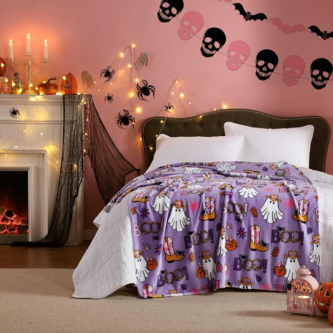 Betsey Johnson - Blanket, Buttery-Soft Throw Blanket for Couch or Bed, Boldly Plush & Oversized Bedding (Howdy Ghouls Purple, 50" x 70")