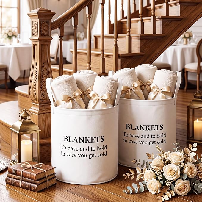 Yungyan 2 Pcs White Wedding Baskets with Handles 16 Inch White Blankets Storage Baskets for Holding Blankets Party Favors Wedding Decoration Gift Garden