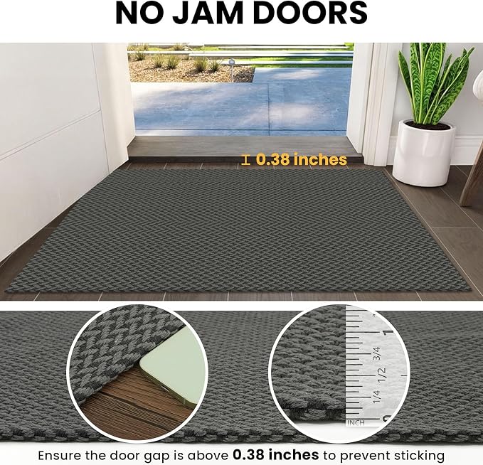 IOHOUZE Washable Runner Rug 2x6 Non Slip Runners for Hallways Entryway Runner Indoor, Kitchen Rugs Woven Cotton Floor Carpet for Kitchen Hall Entrance Bedroom, Grey/Black