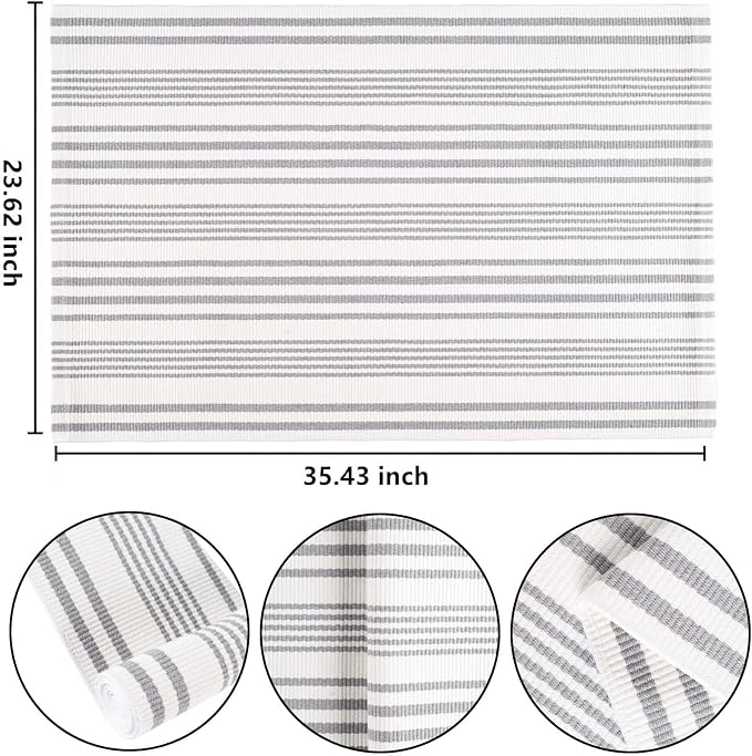 Grey and White Striped Outdoor Rug 24'' x 35'' Door Mat Outdoor Machine Washable Welcome Mats Cotton Hand-Woven Entryway Rug for Front Porch/Entryway/Laundry/Bathroom/Bedroom