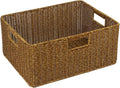 Waterproof Wicker Storage Basket with Handles, Extra Large, Brown | 16.5 x 13 x 7.5 Inch Basket, Shelf Organizer, Rectangular Woven Bin, Towel and Blanket Storage, Home Decor