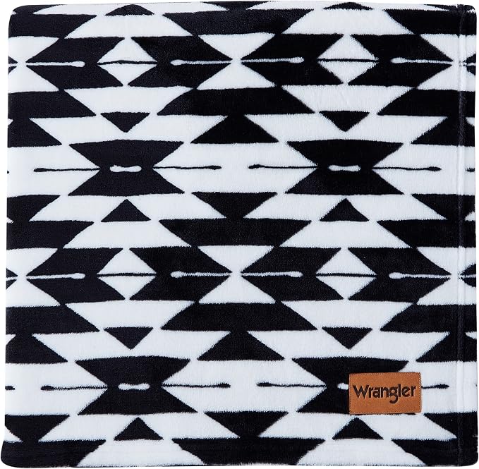 Wrangler - Blanket, Super Soft Plush Bedding, Yellowstone Inspired Throw Blanket for Couch or Bed (Navajo Black, 50" x 70")