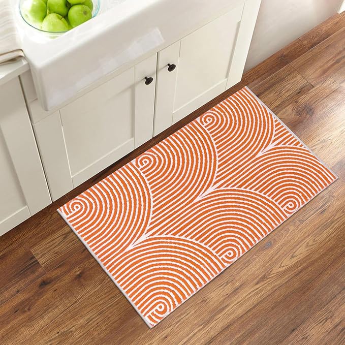 Tiffasea Front Door Mat 2'x3' Fall Welcome Mat Indoor Outdoor Rugs Doormat | Machine Washable Small Area Rug Entryway Rug Cotton Woven Reversible Floor Mats for Bedroom/Bathroom/Kitchen Orange&White