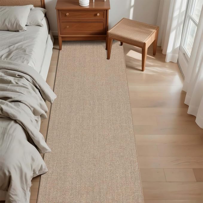 Non-Slip Jute Rug for Entryway: 2.5x8 Outdoor Mat - Swirl Curved Pattern | Safe Walking for Family All Day and Help with Cutting Slip Falls by 70%