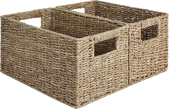 StorageWorks Wicker Baskets for Storage,Seagrass Storage Baskets,2-Pack | Seagrass Baskets,Wicker Storage Baskets for Organizing,Wicker Storage Baskets for Shelves,Pantry Organizers and Storage