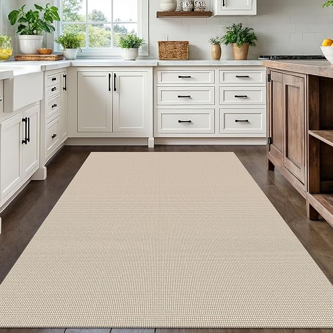 IOHOUZE Washable Area Rug 5x7 Non Slip Rubber Backed Rugs for Living Room, Dining Room Rugs Bedroom Rug, Woven Indoor Floor Carpet for Living Room Nursery Office, Cream/Beige