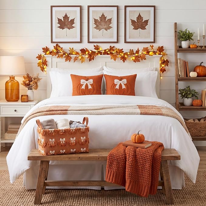2 Pcs Pumpkin Bow Storage Basket 14x10'' Fall Pumpkin Storage Bin | Back to School Gift, Fluffy Plush, Closet Organizer with Handle, Thanksgiving, Halloween, Home Office Laundry Car Shelves