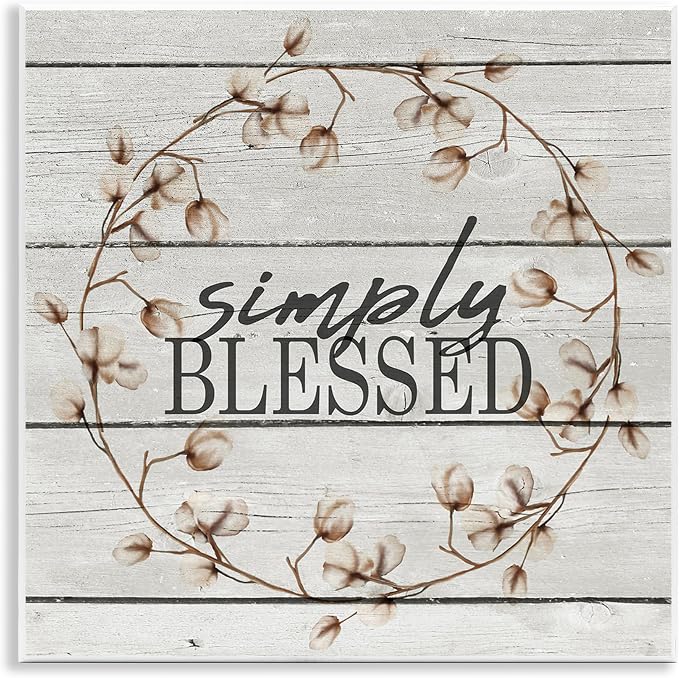 Stupell Industries 'Simply Blessed Rustic Wreath', Wall Plaque Art, 12 x 12 Inches, Easy to Hang and Sturdy, Made in USA, by Kim Allen