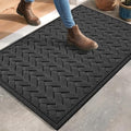 DEXI Front Door Mat Outside Entrance, 17x30 Heavy Duty Entry Doormat Dirt Trapper with Rubber Back, Non Slip Low Profile Floor Mats for Entryway Exterior Patio, Wave Charcoal