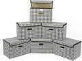 STOREONE Fabric Storage Cube Bins Foldable Organizer Container Collapsible Basket with Lids and Metal Handles, for Home, Bedroom, Closet 6 Pcs (Houndstooth)