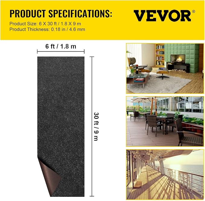 Happybuy 6 ft x 29.5 ft Charcoal Black Marine Carpet for Boats Waterproof - 0.18" Thick Indoor Outdoor Rug Carpet Roll for Home Patio Porch Deck