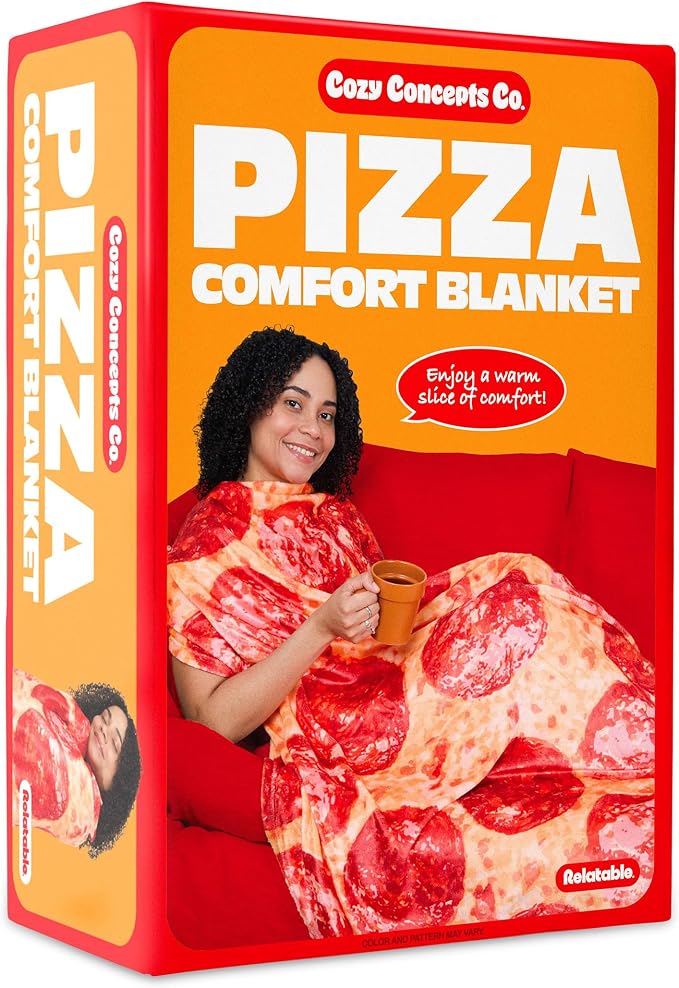 Cozy Concepts Co. Pizza Comfort Blanket by Relatable, Viral Trend Throw Blanket, Looks Like Giant Pizza to Wrap Yourself Up, Fun Dorm Decor or Back to School Gift, Large 60” Cozy Fleece Blanket