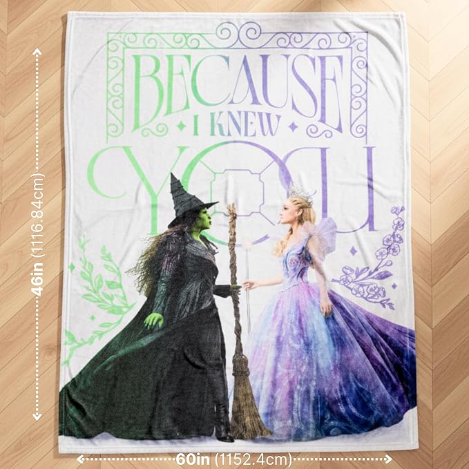 Wicked Elphaba and Glinda Bedding Throw - Super Soft Cozy Blanket - Because I Knew You, 46 in x 60 in, (Officially Licensed Product) by Franco