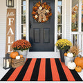 OLANLY Orange and Black Striped Rug 2'4" x 3'7" (27.5" x 43") | Washable Cotton Indoor Outdoor Doormat for Front Door, Entryway, Kitchen, Porch, Patio Decor