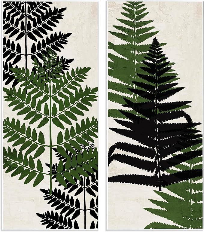 'Bold Layered Fern Leaves Modern Sprigs'| 2pc Wall Plaque Art Set | Stupell Industries | 7 x 17 Inches, Easy to Hang and Sturdy, Made in USA, by Kim Allen
