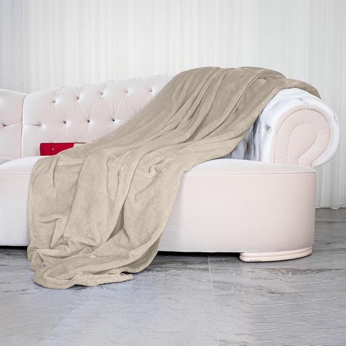 Elegant Comfort Luxury Velvety Softness Fuzzy Plush Micro-Velour Ultra-Soft Blanket, Twin/Twin XL, Cream-Beige