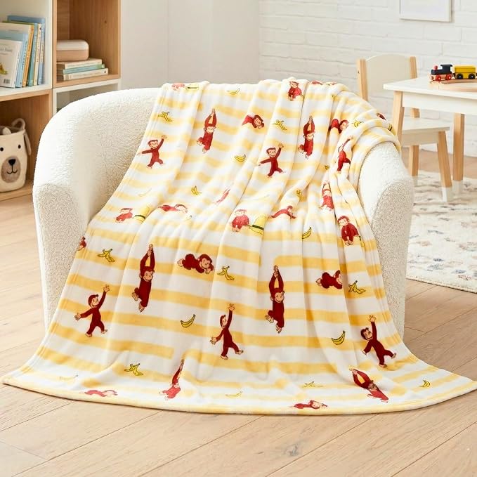 Curious George Monkey Kids Throw Blanket, 46 in x 60 in, Soft Cozy Decorative Blanket for Couch, Bed, or Travel (Officially Licensed Product) by Franco