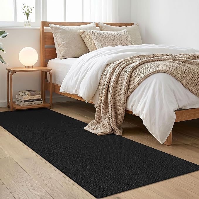 IOHOUZE Washable Runner Rug 2x6 Non Slip Runners for Hallways Entryway Runner Indoor, Kitchen Rugs Woven Cotton Floor Carpet for Kitchen Hall Entrance Bedroom, Black/Grey