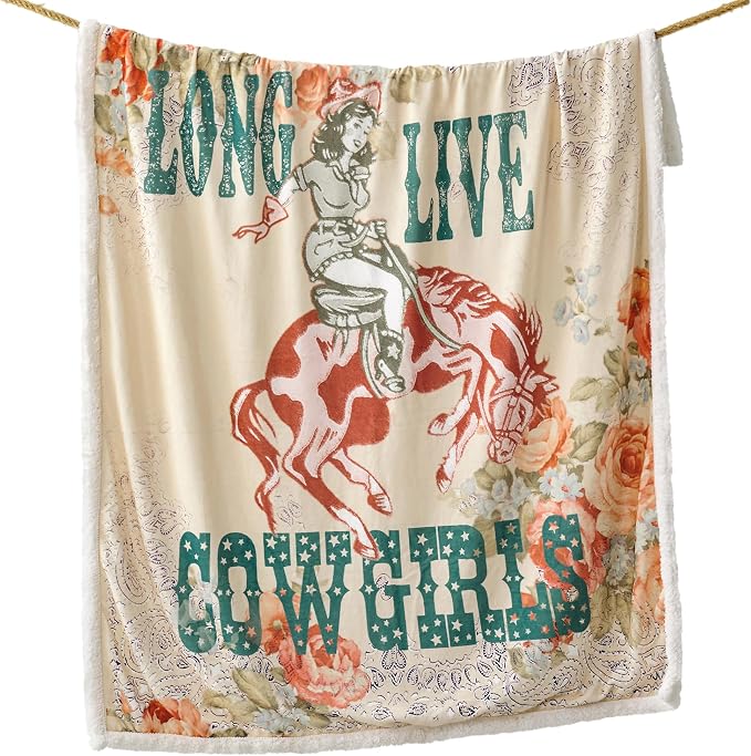Paseo Road Indigo Hill by HiEnd Accents Rodeo Revival 54x68 Throw Blanket | Long Live Cowgirls Floral Medallion Print, Rustic Southwestern-Style Western Fleece Blanket for Camping