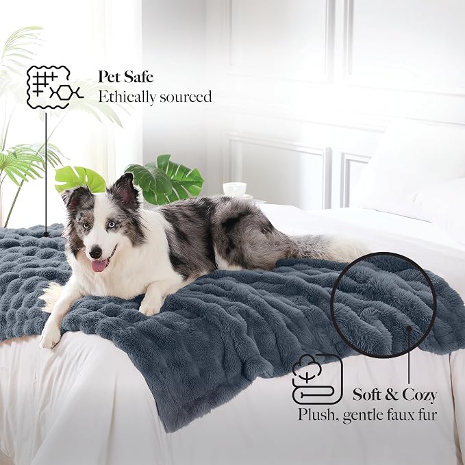 Modern Threads Water-Resistant Faux Rabbit Fur Pet Blanket for Dogs & Cats – Ultra-Soft Couch, Bed & Crate Protector, 30x40 Navy Blue