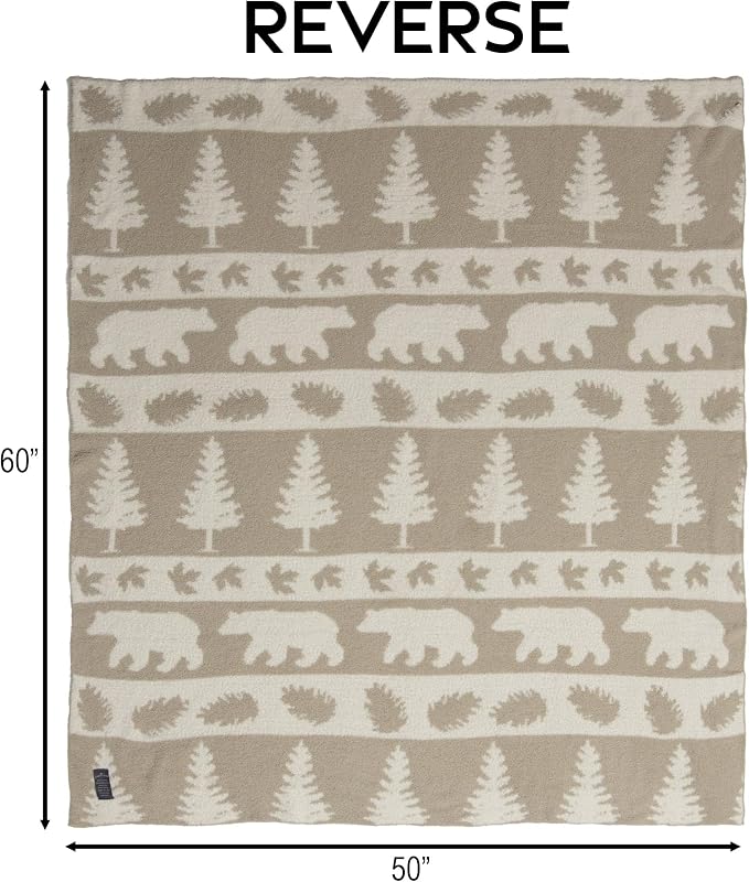 Carstens, Inc. Luxury Soft Stretchy Reversible Plush Throw Blanket, Large 50" x 60", Rustic Beige Bear Stripe