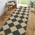 Lessymo Runner Rug 2.6x8 for Hallway, Checkered Easy Jute Washable Carpets | Reinforced Non Slip for Entryway Kitchen Bedside, Farmhouse Indoor Outdoor Carpets for Patio Porch, Diamond Black/Beige