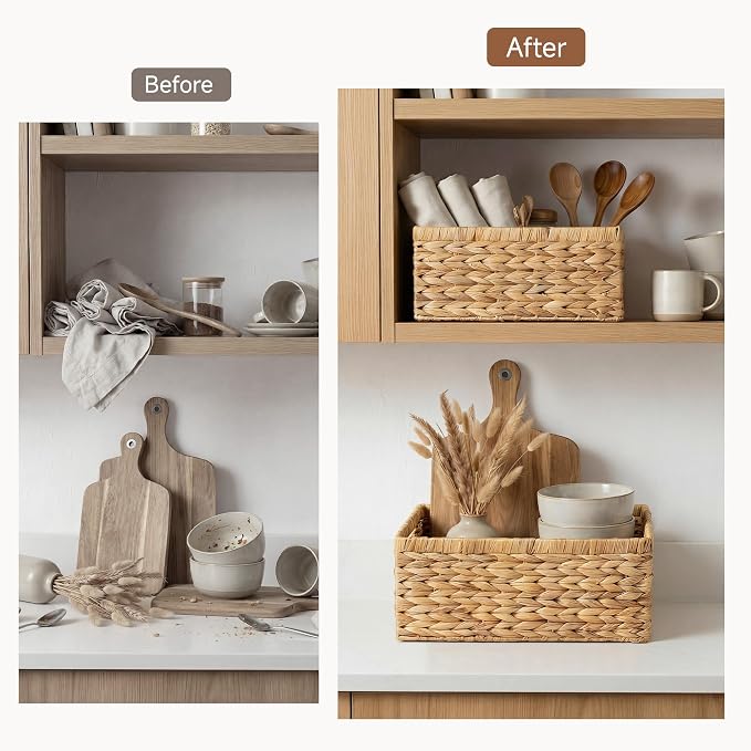 StorageWorks Wicker Storage Baskets for Shelves,Hyacinth Baskets,2-Pack | Wicker Baskets for Organizing,Decorative Organizers with Handles,Wicker Baskets for Storage,Woven Baskets for Storage
