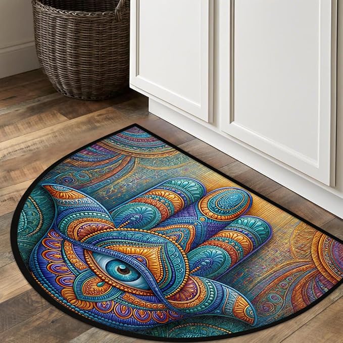 Mandala Half Round Door Mat Semi Moon Rug Fireplace Carpet Area Rugs | Colorful Bohemia Non Slip Absorbent Half Circle Mat Carpet for Indoor Outdoor Patio Kitchen Bathroom Entryway Home Decor