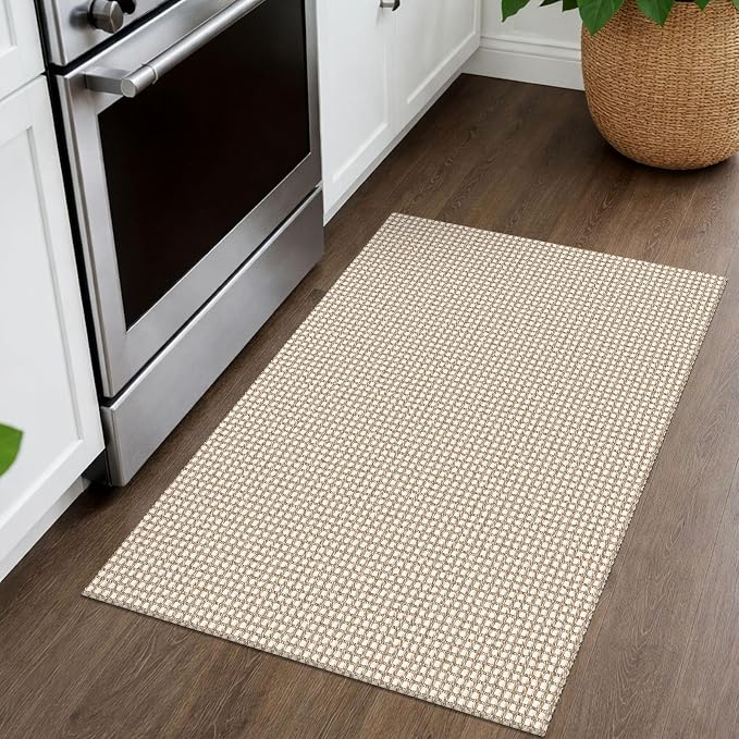 IOHOUZE Small Area Rug 2x3 Washable Woven Rugs for Entryway Non Slip Rubber Backed Front Door Rugs Indoor Doormat Throw Rug Floor Carpet for Entrance Kitchen, Cream/Beige
