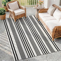 OJIA Outdoor Area Rug 4'x6' Black and White Outdoor Rugs Porch Patio Rug | Machine Washable Camping Rug Cotton Door Mat Indoor Outside Striped Rugs for Front Porch/Deck/Backyard/Balcony/Home Decor