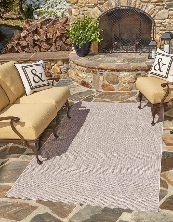 Unique Loom Outdoor Solid Collection Area Rug (3' 3" x 5' 3" Rectangle Beige/Ivory)
