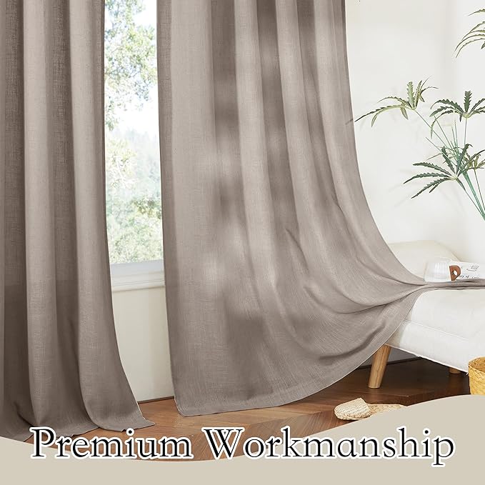 RYB HOME Linen Textured Curtains Semi Sheer Window Curtains Light Filtering - Image 6