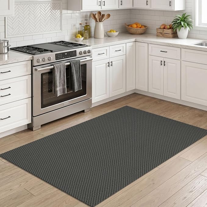 IOHOUZE Washable Area Rug 3x5 Non Slip Rubber Backed Woven Rugs for Entryway Rugs Indoor Outdoor Doormat Throw Rug Floor Carpet for Entrance Kitchen Front Door, Grey/Black