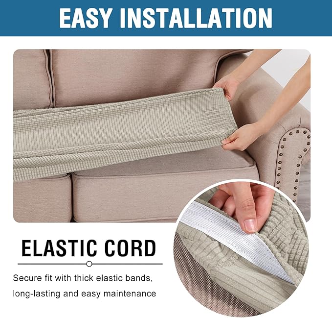 H.VERSAILTEX Super Stretch Individual Seat Cushion Covers Sofa Covers Couch Cushion Covers Slipcover Sets Thick Jacquard Textured Twill Fabric (1 Piece Loveseat Cushion Cover, Island Fossi)
