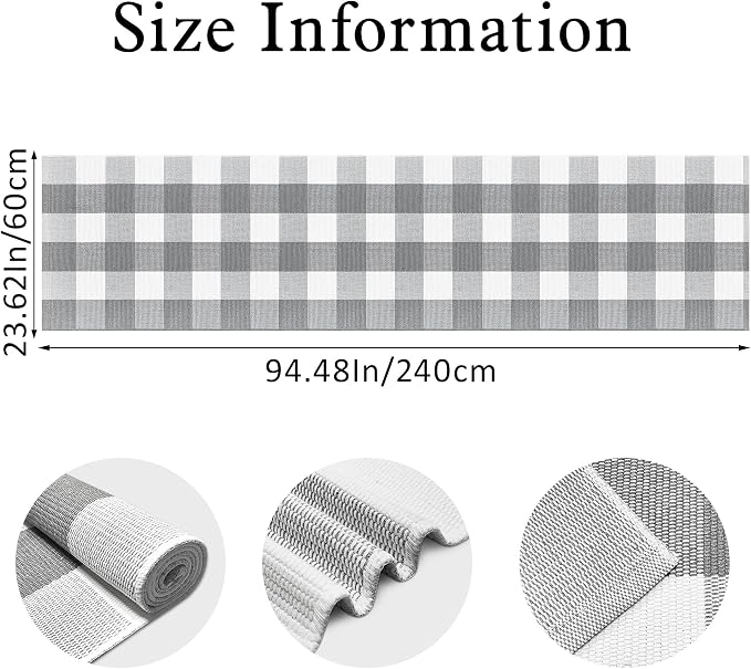 Buffalo Plaid Runner Rug 2x8 Feet Grey and White Checkered Rug Farmhouse Hallway Runners Cotton Woven Washable Carpet for Entryway Kitchen Laundry Bedroom Living Room