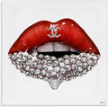 Stupell Industries Chic Red Lip Portrait Women's Fashion Stone Details Canvas Wall Art, 17x17, White