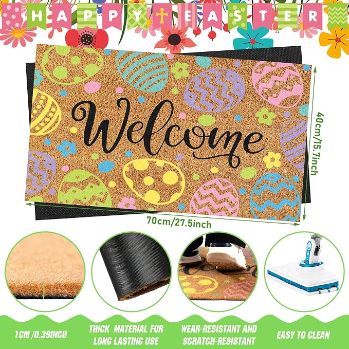 Ceenna Easter Welcome Doormat Outdoor Easter Egg Coir Door Mat Egg Front Door Mat Decor Non Slip Front Porch Rugs for Home Entrance Decoration, 16 x 28 Inch
