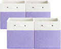 FinishingBo 13x13x13 Storage Cube Bins 4 Pack, Cube Shelf Baskets | Foldable Storage Cubes, Linen Storage Bins with Handles, Closet Organizers, White/Purple