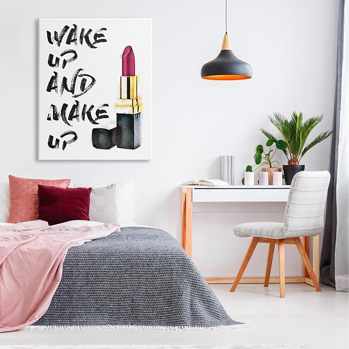 Wake Up and Make Up Typography, 36 x 48 Inch Canvas Wall Art | Stupell Industries · By Amanda Greenwood · Ready to hang · Great for bedroom or office · Made in USA